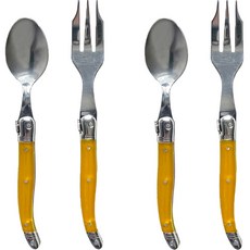 Jean Dubost Laguiole 茶匙 + 點心叉組 黃色, 茶匙 2入 + 點心叉 2入, 1套