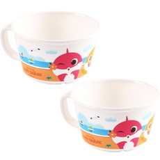 aizoum 鯊魚寶寶印花孩童美耐皿單耳麵碗, 2個, 混色