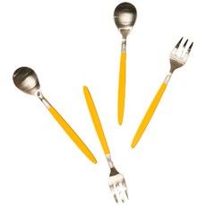 LIHAN Living Curator Ria 彩色茶匙茶叉 2種 x 2入組 黃色, 茶匙 2入 + 茶叉 2入, 1套