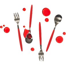 LIHAN Living Curator Ria 彩色茶匙茶叉 2種 x 2p 組 紅色, 茶匙 2p + 茶叉 2p, 1套