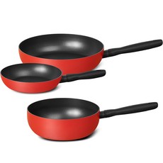 MEYER 美亞 Bauhaus感應爐適用系列鍋具 3種組, 紅色, 平底鍋 20cm+平底鍋 28cm+多功能鍋 24cm, 1組
