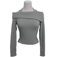 시크블랙 여성용 리수샴 홀터넥 오프숄더 니트긴팔 티셔츠 cpt13440k38