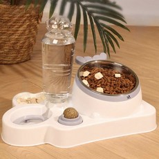 DING DONG PET 寵物貓碗 4合1半自動餵水餵食碗, 白色, 1個