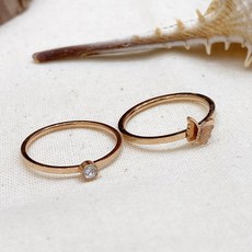 노이드비 여성용 써지컬스틸 큐빅나비 레이어드 반지 2종 세트