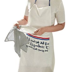 DECOVIEW 法式字母圍裙, 1個, 白色 + 藍色 + 紅色 + 黑色, 單品