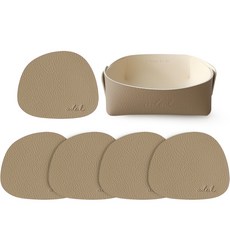 ade.l 石紋皮革杯墊 5入 + 托盤組, 沙米色, 1套