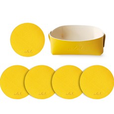 ade.l 圓形皮革杯墊5入 + 托盤組, 黃色, 1套