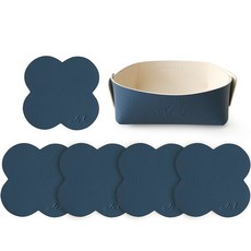 ade.l 幸運草皮革杯墊5入+托盤組, 海軍藍, 1套