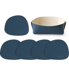 ade.l 石頭皮革杯墊 5個+托盤組, 海軍藍, 1組