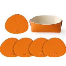에이드엘 페블 레더 컵받침 5p + 트레이 세트, 오렌지, 1세트