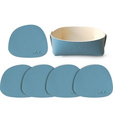 에이드엘 스톤 레더 컵받침 5p + 트레이 세트, 블루, 1세트