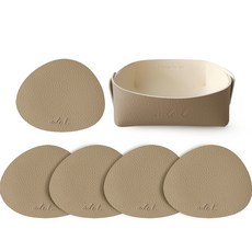 ade.l 鵝卵石皮革杯墊5入+托盤組, 沙米色, 1套