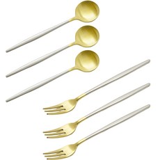 TABLE Art. 韓國製 Abella 霧面雙色茶匙 + 茶叉組, 1套, 茶匙 3入 + 茶叉 3入