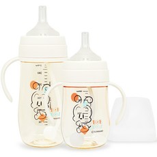 韓國製PPSU Bob Dog雙耳吸管學習杯 180ml+270ml組, 乳白色, 450ml, 1組