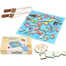 Ki&B 原木磁鐵釣魚遊戲軌道作動玩具組, 混合色