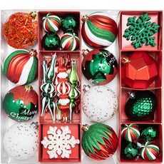 Morian 快樂日聖誕樹裝飾球混合套裝 50p, 綠色, 紅色, 1組