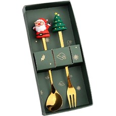 Kooleepool 聖誕不鏽鋼甜點餐具禮盒組 A款, 湯匙+叉子, 1組