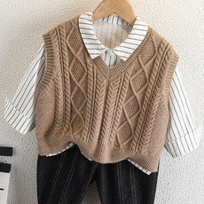 Yubeully 兒童布倫V領麻花針織背心