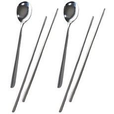 Bloom at home 不鏽鋼平紋六角形餐具組 304, 2便士勺+2雙筷子, 單色, 1組