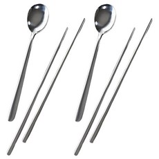 Bloom at home 不鏽鋼平圓餐具組, 2便士勺+2雙筷子, 單色, 1組