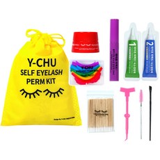 y-chu 第3季免膠水DIY燙睫毛套組 15次份 + 黑色染色營養液 10ml 全套組, 混合色, 1套
