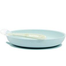 NATTOU 幼兒矽膠吸盤餐盤 + 湯匙組, 1套, 淺藍色