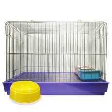 Rora Pet 兔籠+塑膠基本飼料碗+不鏽鋼飼料碗 2入組, 紫色（兔籠），隨機出貨（碗）, 1組