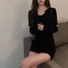 비비에모 투라인 체인 가을 겨울 섹시 셔링 미니 원피스 03052