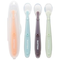 NATTOU 嬰幼兒矽膠湯匙4入+收納盒組, 橘色, 藍色, 紫色, 綠色(湯匙), 1套