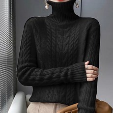Paperments 女款麻花長袖高領針織衫 07542