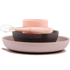 NATTOU 嬰幼兒矽膠吸盤碗 + 吸盤餐盤 + 杯子 + 湯匙組, 1套, 粉紅色