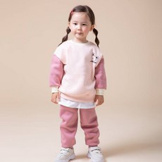 KIDSCOMO 童款兔子拼色刷毛長袖套裝