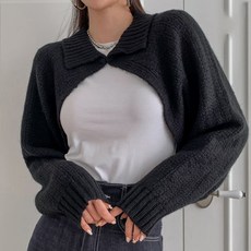 KnitNJean 女款羊毛寬鬆版型鉤扣領開襟衫 Serenita Bolero