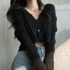 ViVEMO 女款V領直條紋短版針織開襟衫 05308