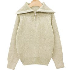 KnitNJean 女款羊羔毛寬鬆版型水手領半拉鍊拉克蘭袖Pukao高領針織衫