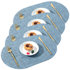 hellogem 西式皮革餐墊, 寬 450mm x 300mm, 天藍色, 4個