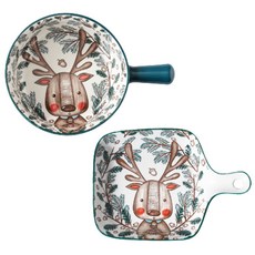 윌리브 동물캐릭터 도자기 손잡이 볼 + 손잡이 접시 세트, 네이비, 1세트