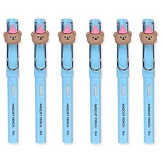 ibis 韓國吉祥物免削鉛筆 小熊夾 HB, 6個, 藍色