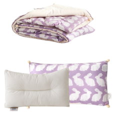 FRAMBOISE Cring Rabbit童款印花分離式60支棉麻午睡枕墊被+防蟎枕芯組, 丁香紫