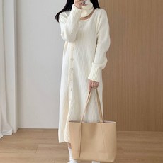 페이퍼먼츠 사선 버튼 골지 니트 원피스 07582