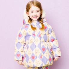 HEJMINI 女童款愛心兔子格紋連帽蓬鬆保暖外套