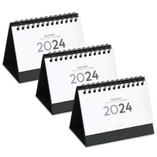 wannathis 2024 Beginning簡約迷你桌上型月曆, 黑色, 3個