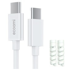 에코아미 애플 아이패드 맥북 프로 호환 USB C타입-C타입 100W 5A 충전 케이블 + 보호캡 2p 세트, 1m, 화이트, 1세트