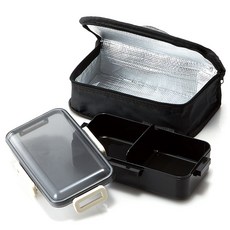 Skater 圓頂蓋單層便當盒 830ml KCPFLB8AG + 保溫保冷袋組合, 黑色, 1套