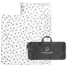 moms nature 嬰幼兒用可翻轉四季雙面純棉人造絲午睡被 四季墊 + 毯子 + 枕頭 + 提袋組, 點點