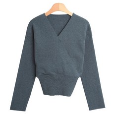 시크블랙 여성용 포포티 브이넥 여성 랩 긴팔 니트 cpnt3988k29