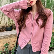 메이첼 여성용 카라넥 세로 골지 투웨이 지퍼 니트 집업 가디건 04093