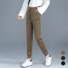 Elsso 女款高腰燈芯絨內刷毛保暖束口褲