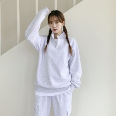 토마토팩토리 여성용 오버핏 데일리 무지 기모 반집업