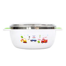 兒童用噗噗防滑不鏽鋼附蓋大碗, 白色, 1個